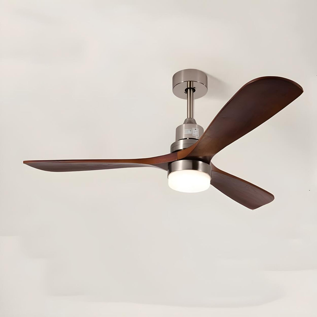 Simple Brown 3 Solid Wood Blade Ceiling Fan with Light Image - 8