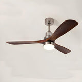 Simple Brown 3 Solid Wood Blade Ceiling Fan with Light Image - 8