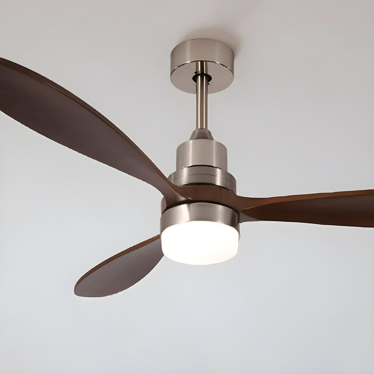 Simple Brown 3 Solid Wood Blade Ceiling Fan with Light Image - 9