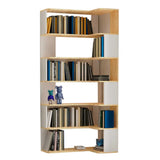 Simple Brown Corner L-Shape Wood Multi-shelves Bookcase Image - 10