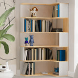 Simple Brown Corner L-Shape Wood Multi-shelves Bookcase Image - 15