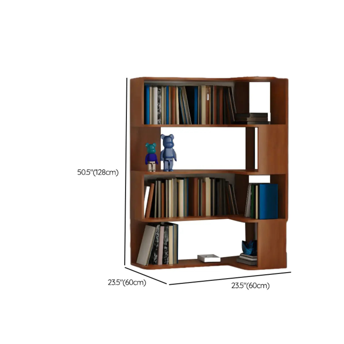 Simple Brown Corner L-Shape Wood Multi-shelves Bookcase 