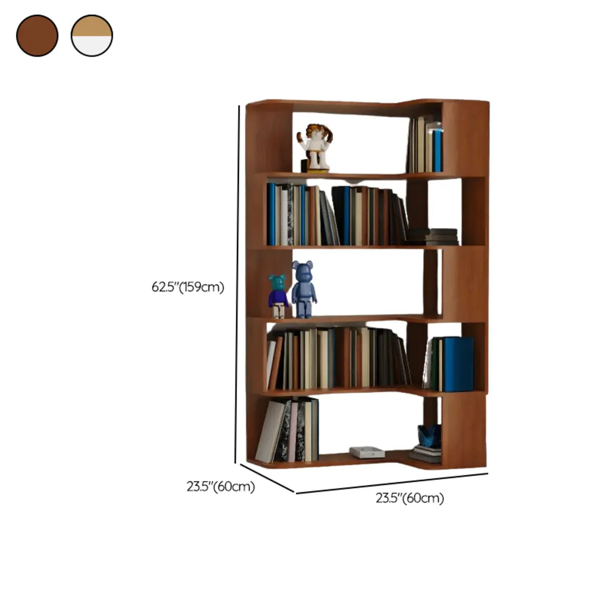 Simple Brown Corner L-Shape Wood Multi-shelves Bookcase Image - 18