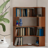 Simple Brown Corner L-Shape Wood Multi-shelves Bookcase Image - 2