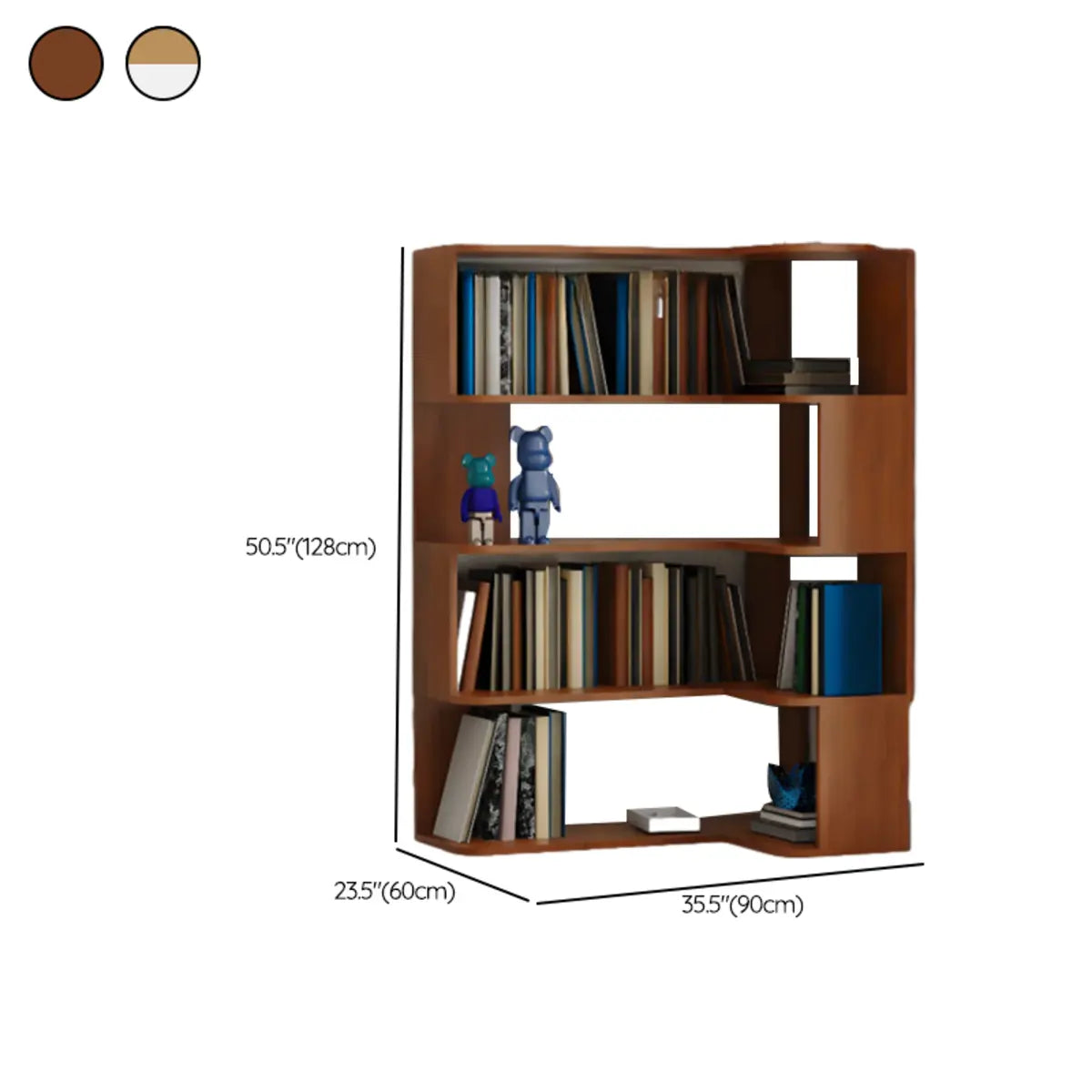 Simple Brown Corner L-Shape Wood Multi-shelves Bookcase Image - 20