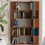 Simple Brown Corner L-Shape Wood Multi-shelves Bookcase Image - 3