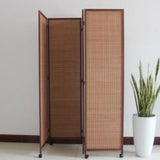 Simple Brown Rattan Foldable Room Divider with Wheels Image - 5