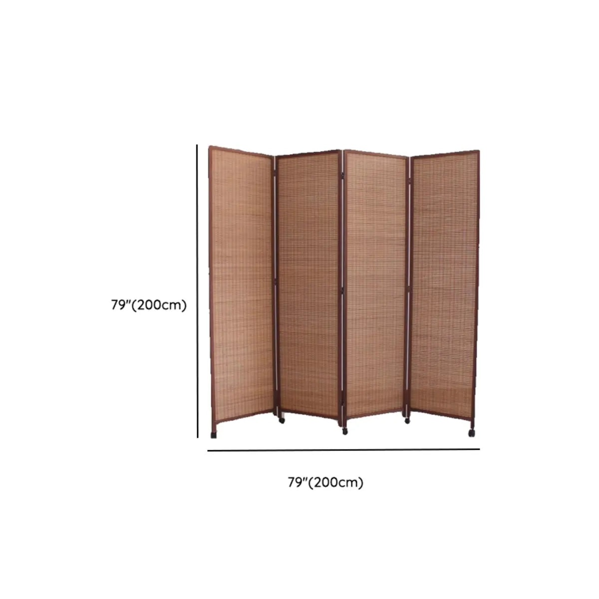 Simple Brown Rattan Foldable Room Divider with Wheels 