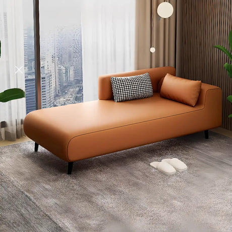 Simple Brown Rectangular Leather Solid Color Chaise Lounge Image - 1