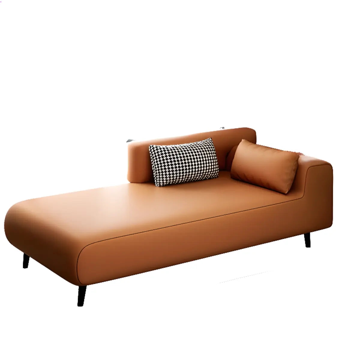 Simple Brown Rectangular Leather Solid Color Chaise Lounge Image - 14