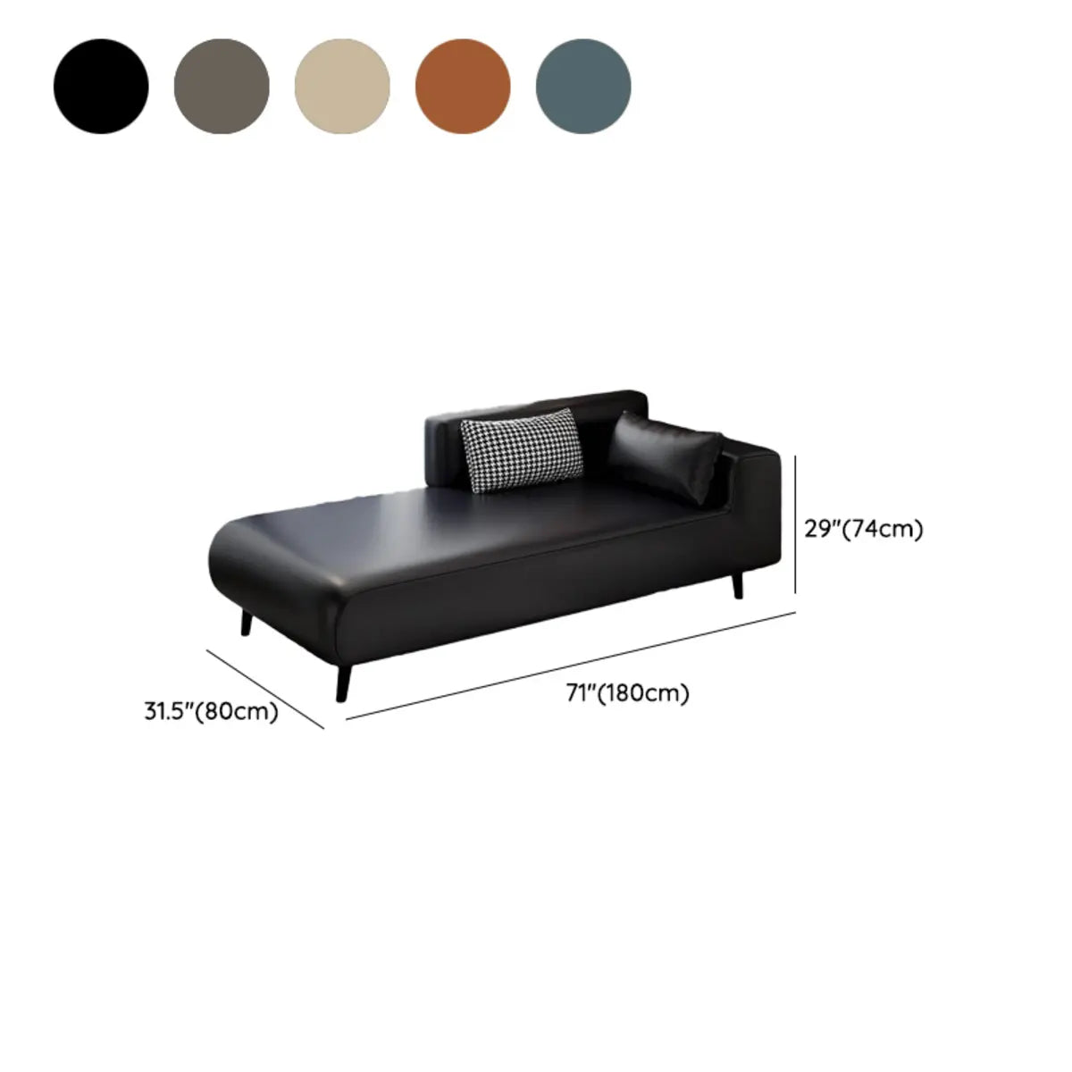 Simple Brown Rectangular Leather Solid Color Chaise Lounge 