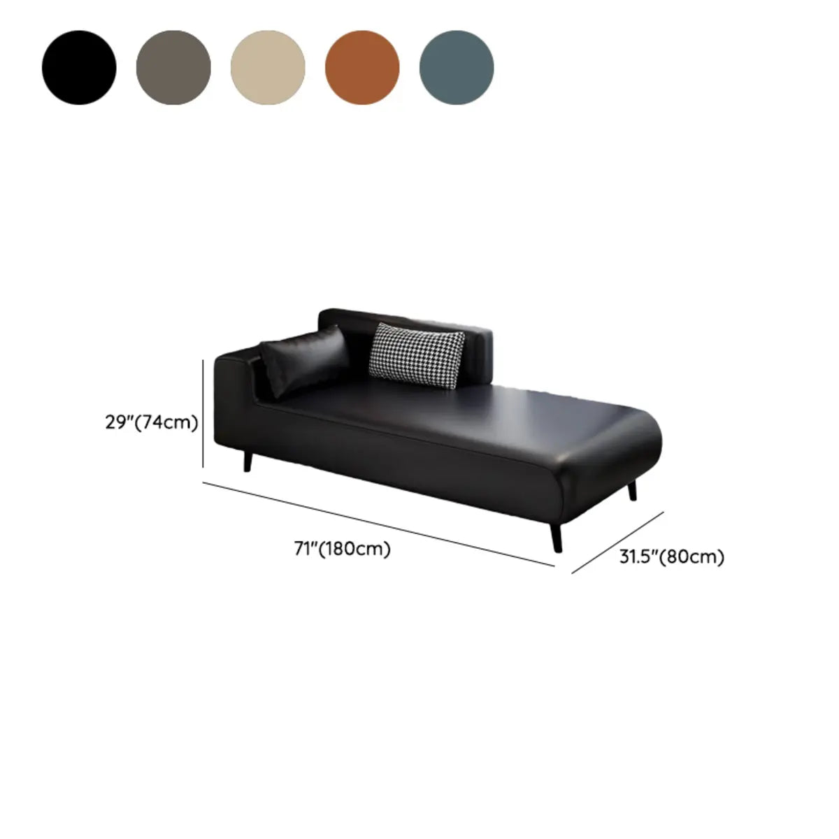 Simple Brown Rectangular Leather Solid Color Chaise Lounge Image - 18