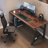 Simple Brown Wood Rectangle Metal Trestle Writing Desk Image - 3