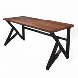 Simple Brown Wood Rectangle Metal Trestle Writing Desk Image - 5