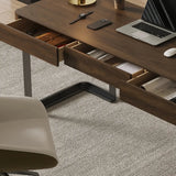 Simple Brown Wood Rectangle Standard Sled Computer Desk Image - 6