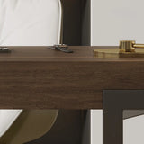 Simple Brown Wood Rectangle Standard Sled Computer Desk Image - 9