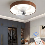 Simple Brown Wood Round Flush Ceiling Fan with Light Image - 11