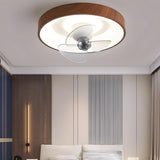 Simple Brown Wood Round Flush Ceiling Fan with Light Image - 12