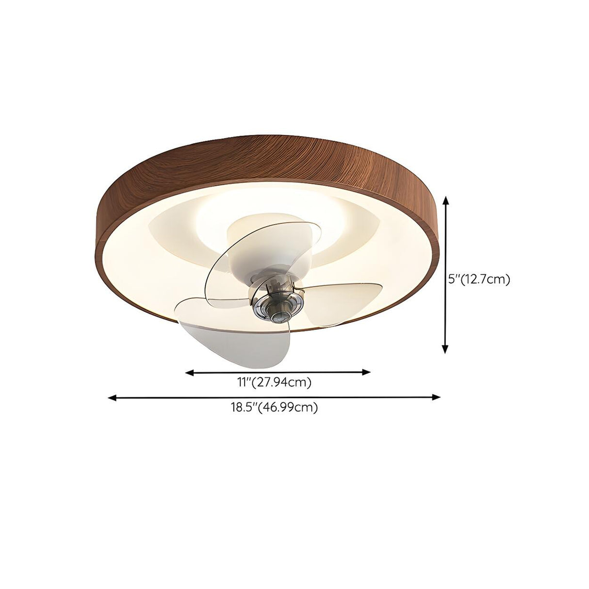 Simple Brown Wood Round Flush Ceiling Fan with Light 