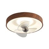 Simple Brown Wood Round Flush Ceiling Fan with Light Image - 5