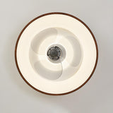 Simple Brown Wood Round Flush Ceiling Fan with Light Image - 7