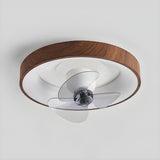 Simple Brown Wood Round Flush Ceiling Fan with Light Image - 8