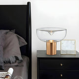 Simple Chic Bowl Glass Column Brass Base Table Lamp Image - 1