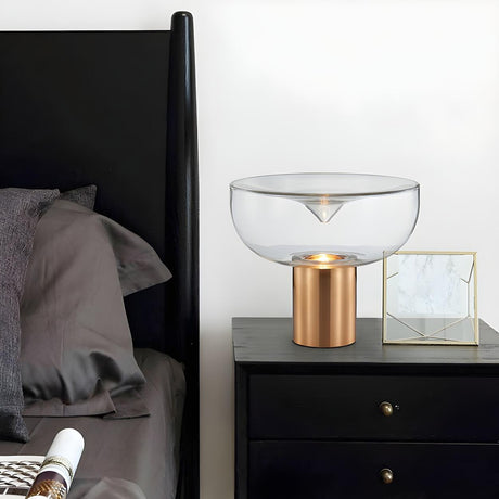 Simple Chic Bowl Glass Column Brass Base Table Lamp Image - 1