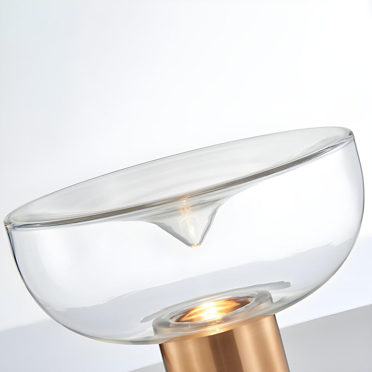 Simple Chic Bowl Glass Column Brass Base Table Lamp Image - 4