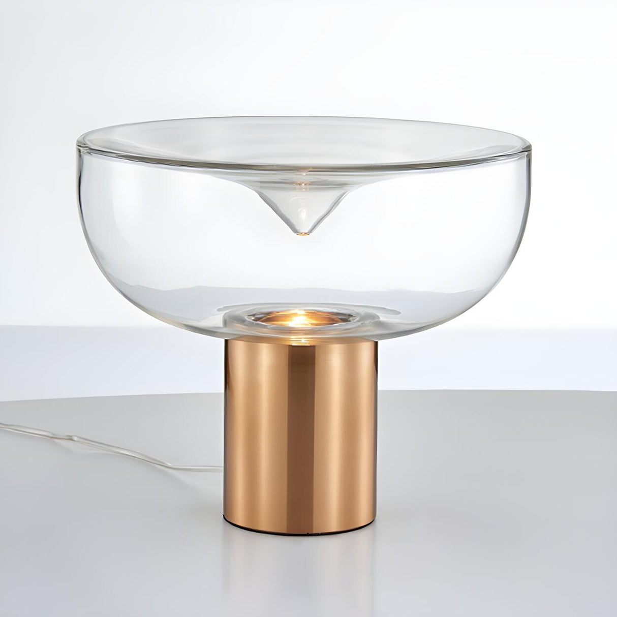 Simple Chic Bowl Glass Column Brass Base Table Lamp Image - 7