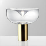 Simple Chic Bowl Glass Column Brass Base Table Lamp Image - 9