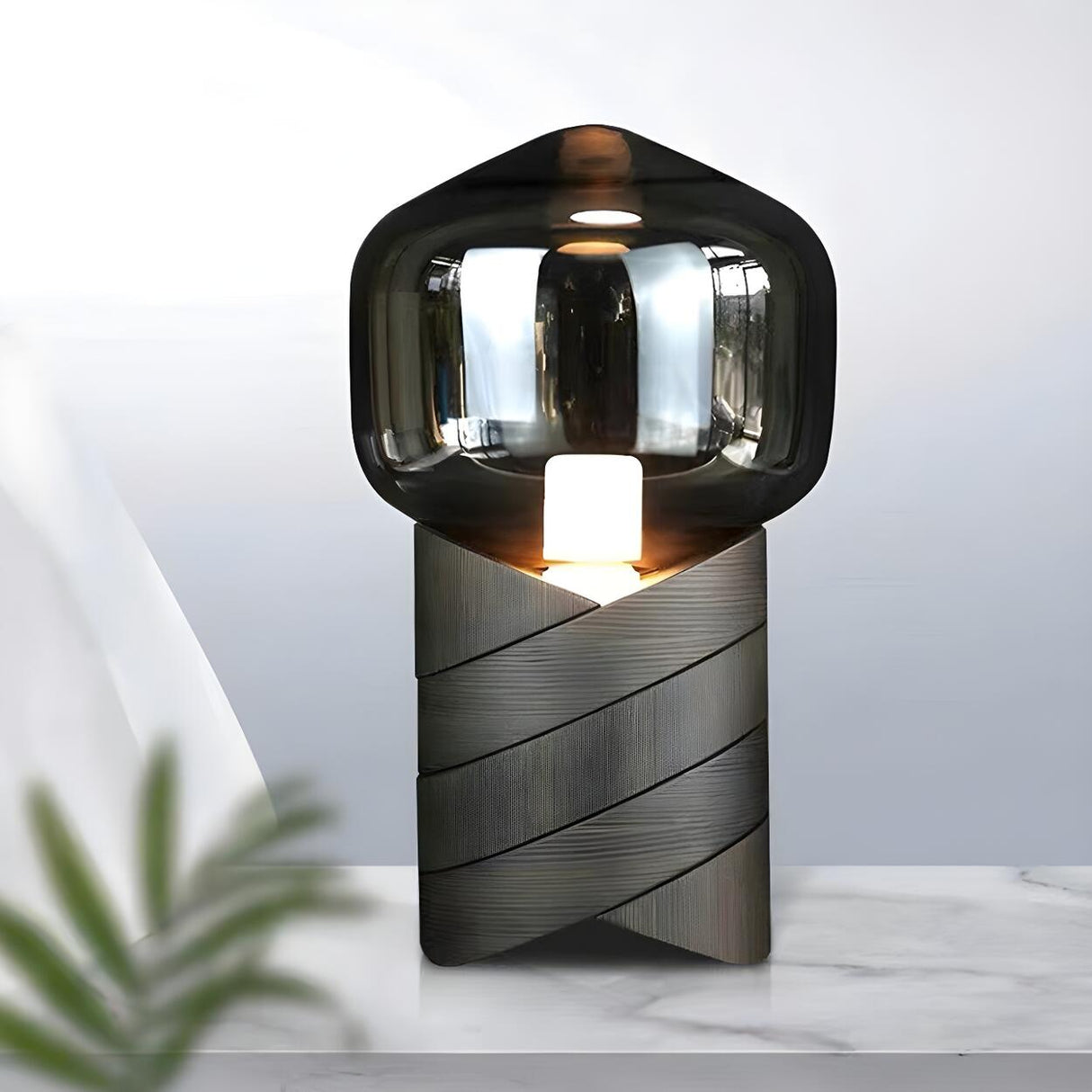 Simple Chic Gray Resin Base Glass Shade Table Lamp Image - 1