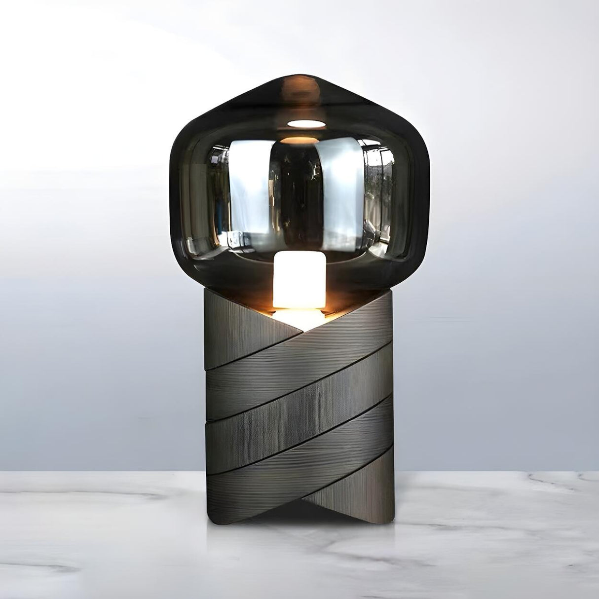 Simple Chic Gray Resin Base Glass Shade Table Lamp Image - 7