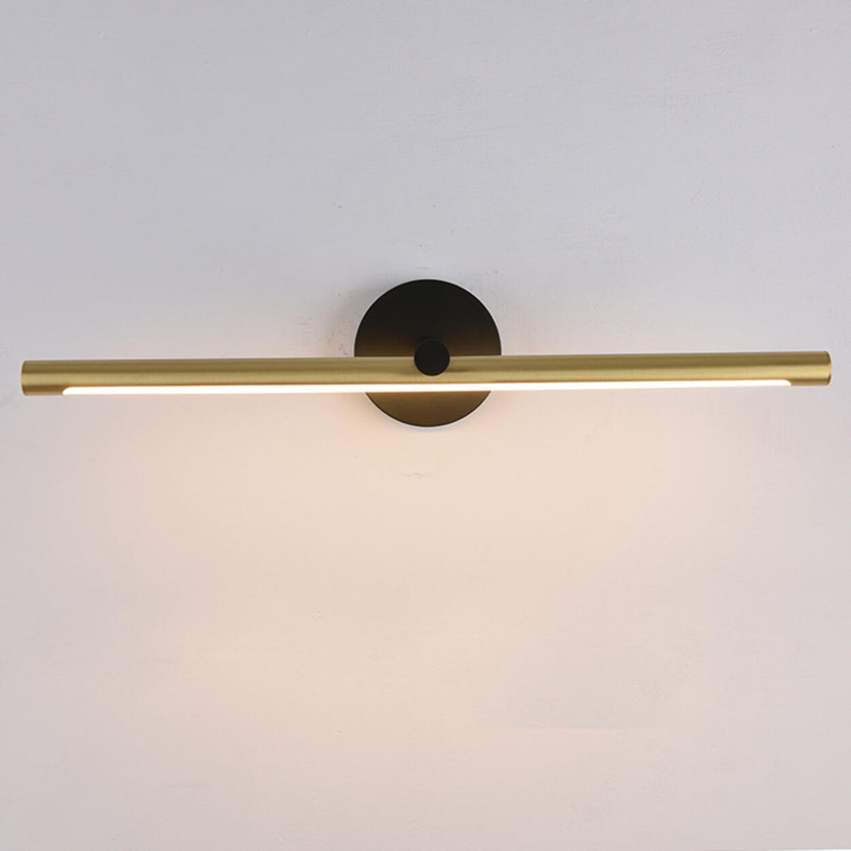 Simple Circular Backplate Gold Linear Vanity Light Image - 7