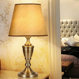 Simple Classic Fabric Lampshade Modern Brass Table Lamp Image - 2