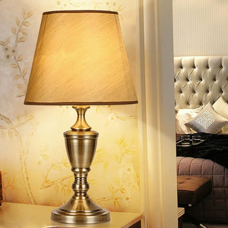 Simple Classic Fabric Lampshade Modern Brass Table Lamp Image - 2