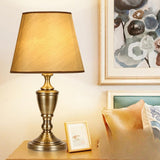 Simple Classic Fabric Lampshade Modern Brass Table Lamp Image - 3