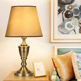 Simple Classic Fabric Lampshade Modern Brass Table Lamp Image - 9