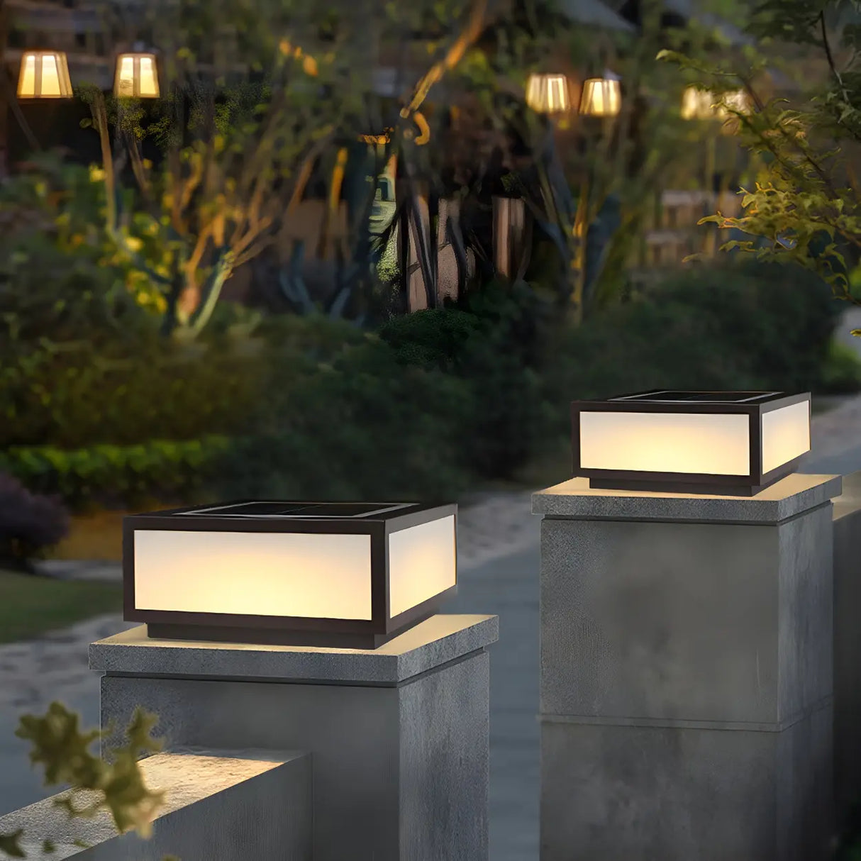 Simple Classic Solar Cube Outdoor Table Lamp Black Image - 14