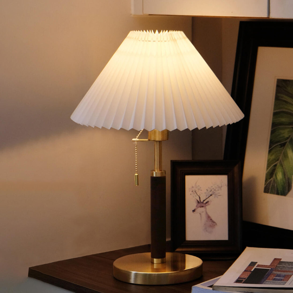 Simple Classic Umbrella-Shaped Brass Base Table Lamp Image - 1