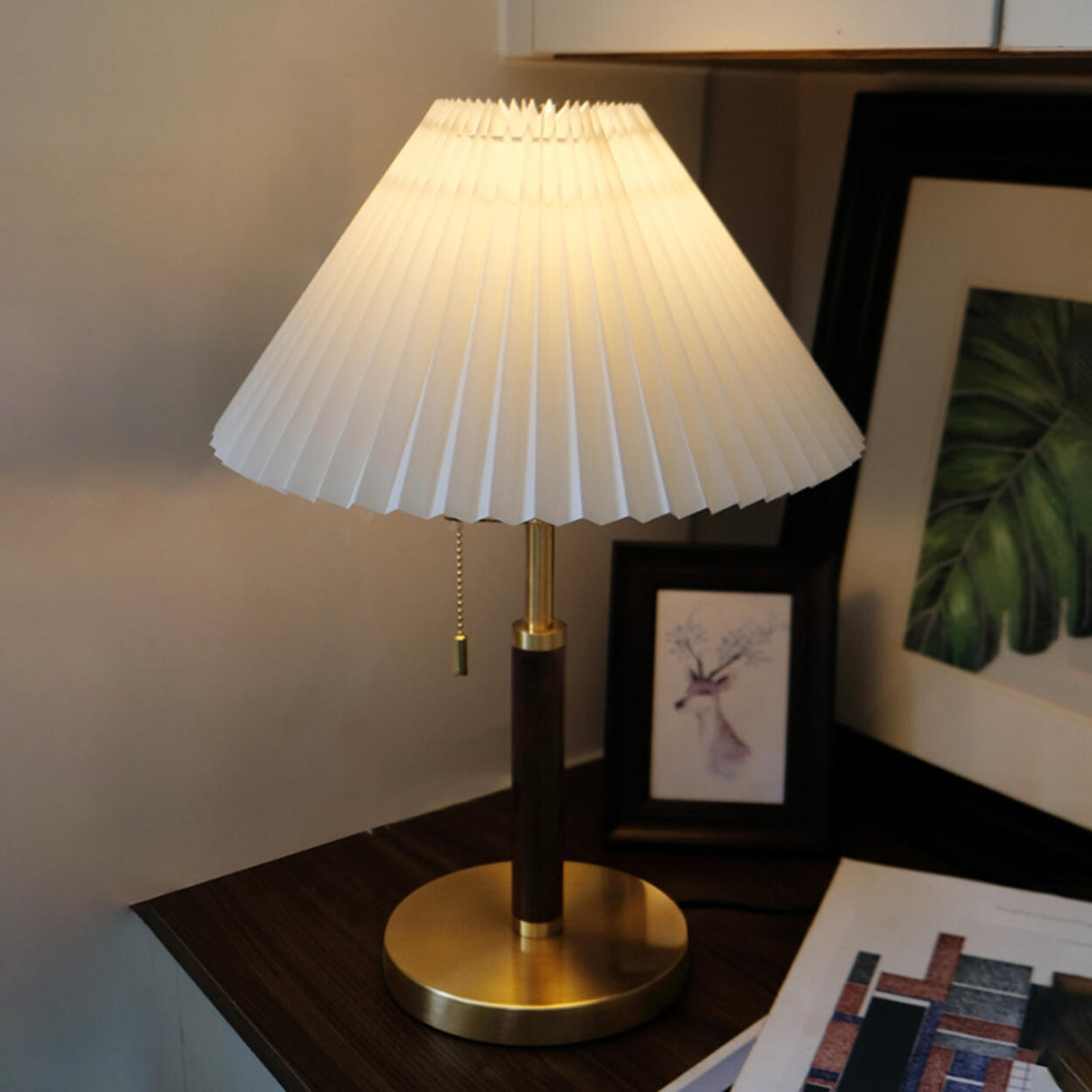 Simple Classic Umbrella-Shaped Brass Base Table Lamp Image - 4