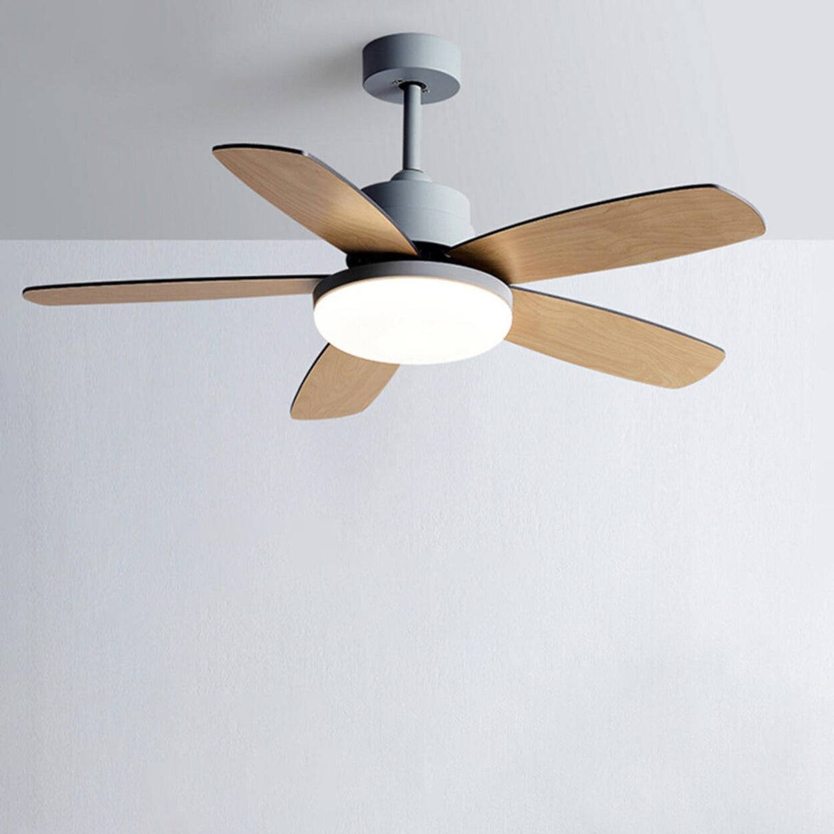 Simple Classic Wooden 5 Blade Ceiling Fan with Light Image - 1