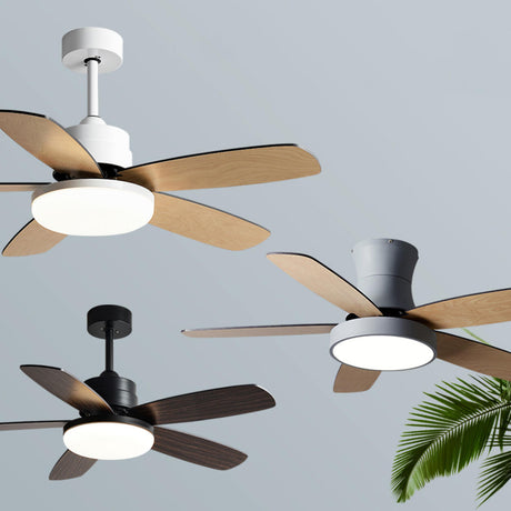 Simple Classic Wooden 5 Blade Ceiling Fan with Light Image - 2