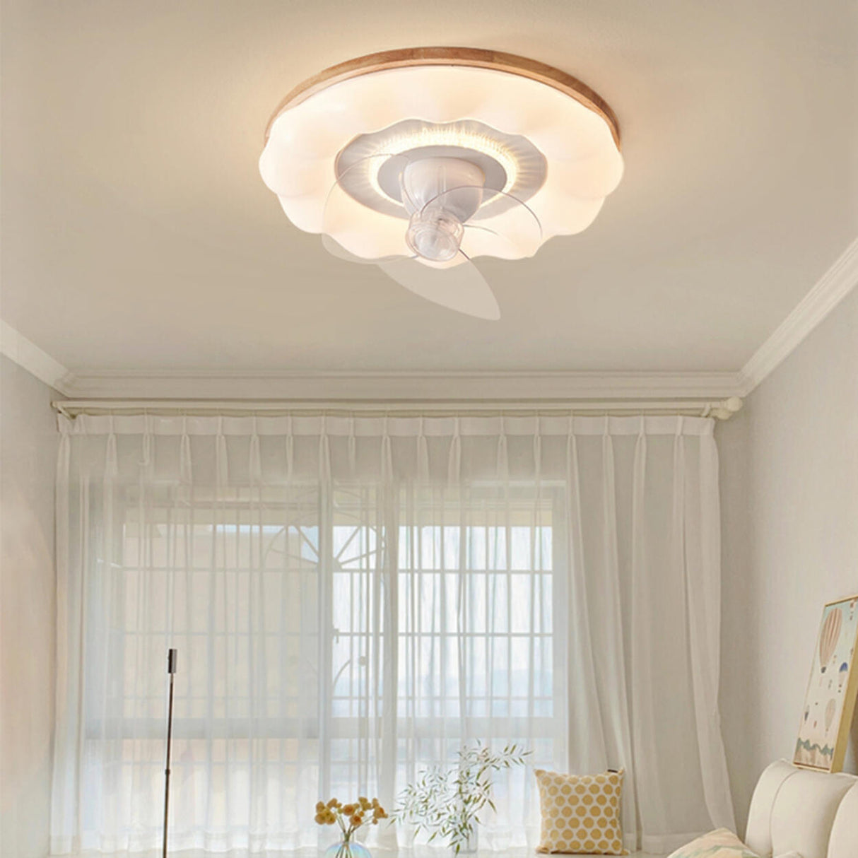 Simple Clear 3 Blade Round Cloud Ceiling Fan With Light Image - 4