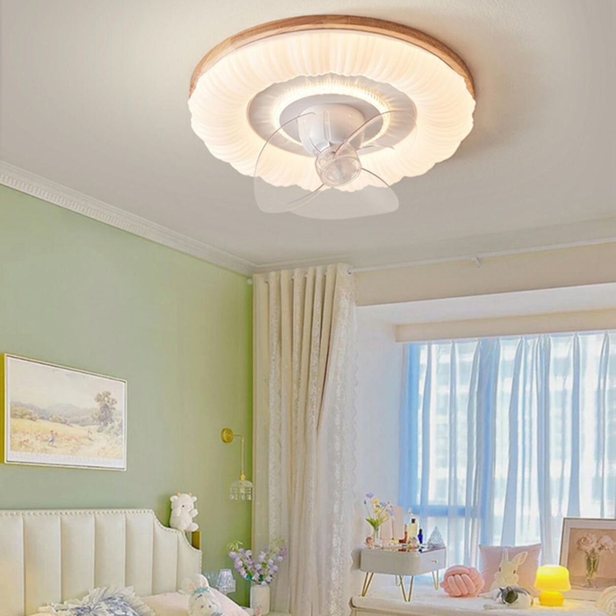 Simple Clear 3 Blade Round Cloud Ceiling Fan With Light Image - 6