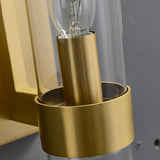 Simple Clear Glass Cylinder Shade Gold Wall Sconce Image - 16