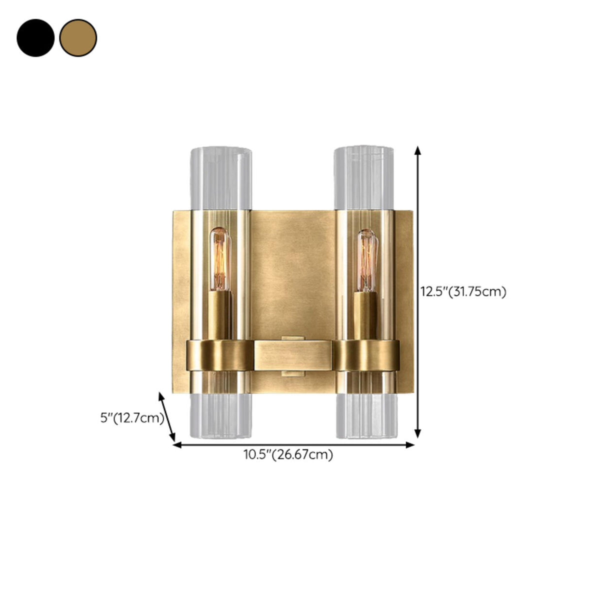 Simple Clear Glass Cylinder Shade Gold Wall Sconce Image - 19