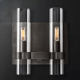 Simple Clear Glass Cylinder Shade Gold Wall Sconce Image - 5