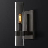 Simple Clear Glass Cylinder Shade Gold Wall Sconce Image - 8