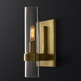 Simple Clear Glass Cylinder Shade Gold Wall Sconce Image - 9